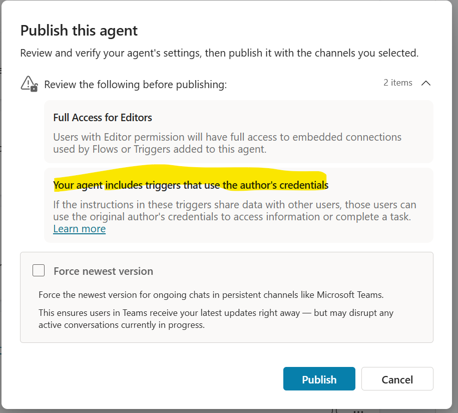Warning publishing autonomous agents