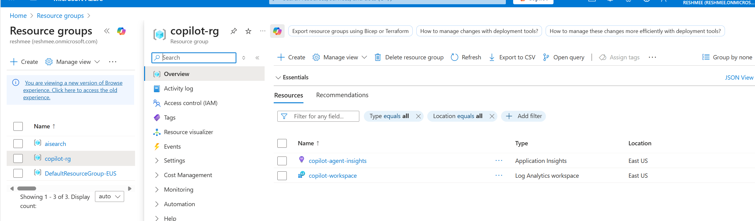 Application Insights created