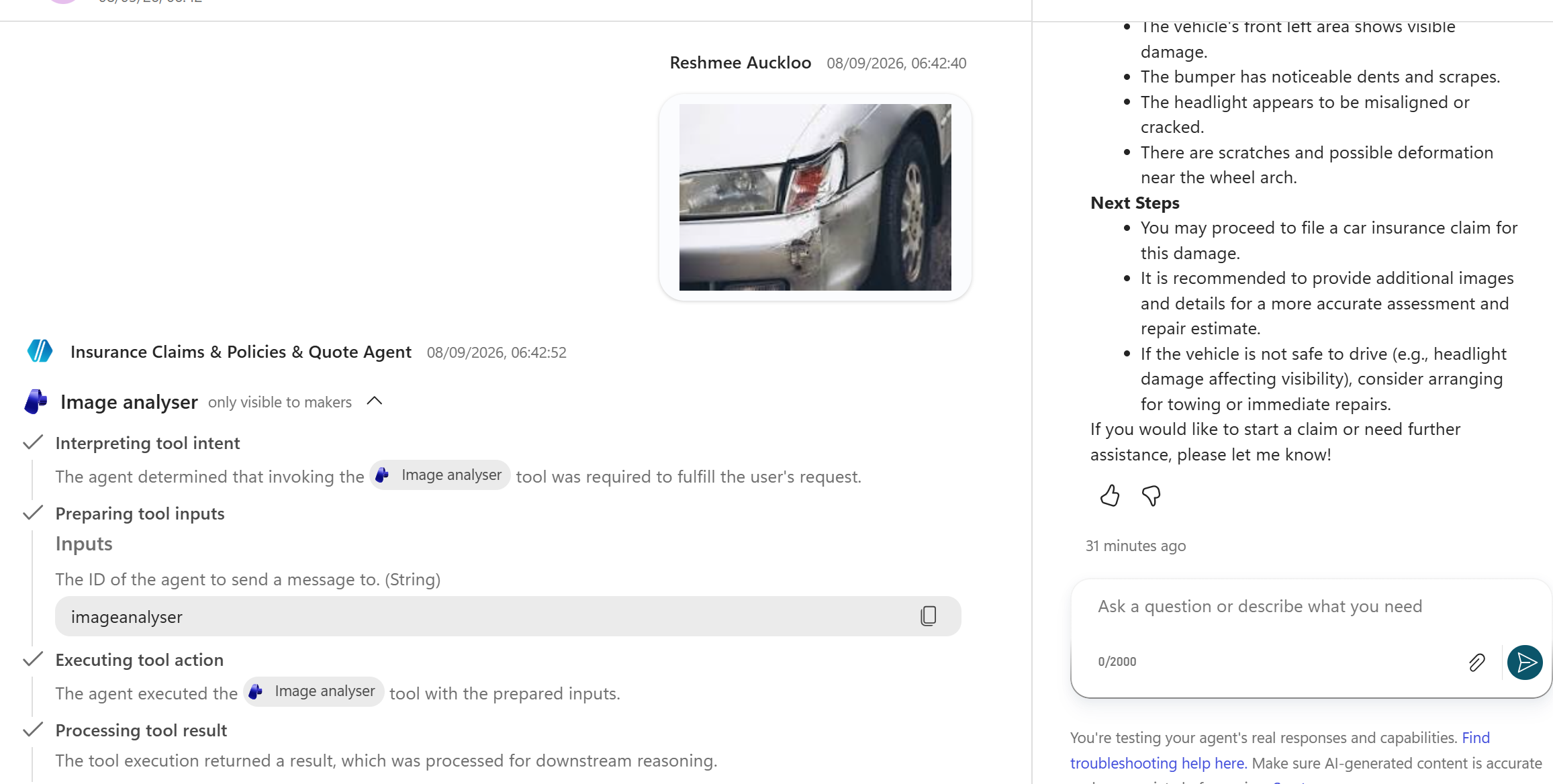 test connected agent