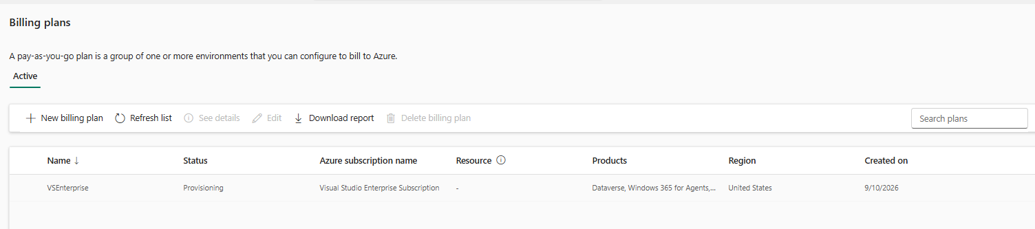 Billing plan provisioning