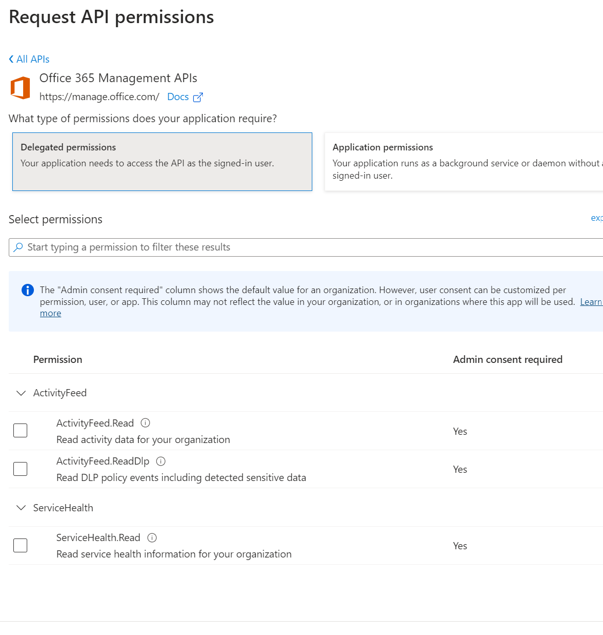 Office 365 Management APIs Permissions