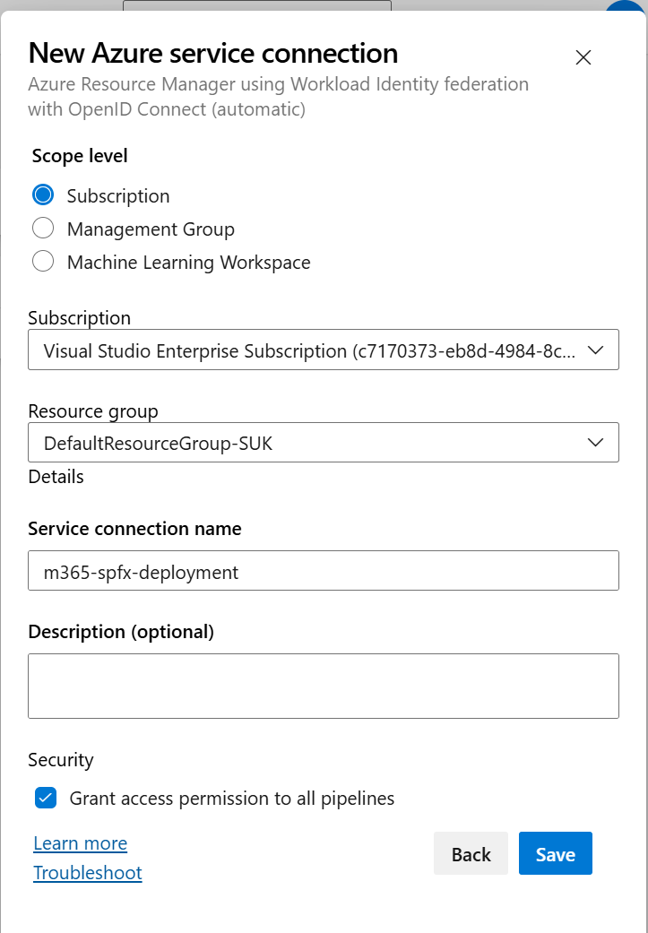 Azure Service Connection Details