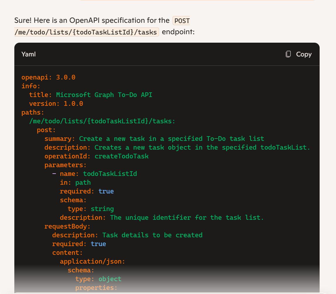 image from Creating an OpenAPI Specification for Microsoft 365 Copilot Declarative Agents to Interact with SharePoint Lists