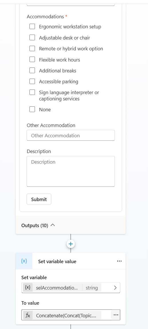 image from Copilot Studio: Convert Table Variable to String from Adaptive Card to Agent Flow