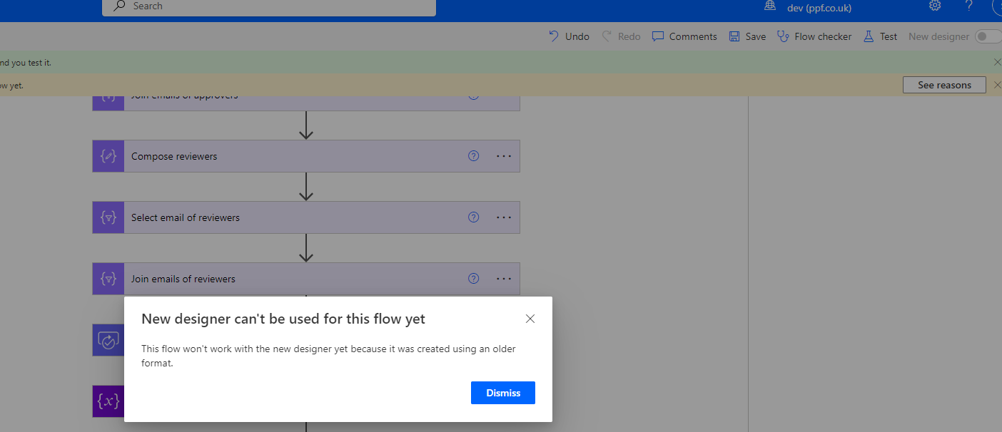 New designer can&rsquo;t be used for this flow yet