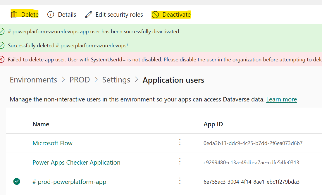 Deactivate and Delete App User