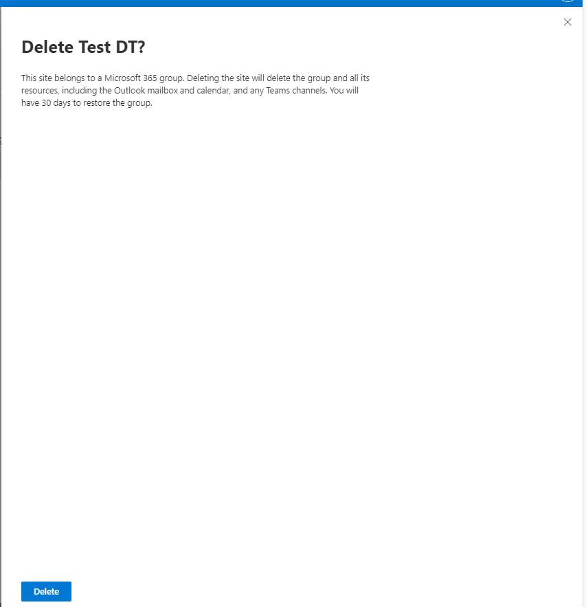 Delete Prompt for site deletion