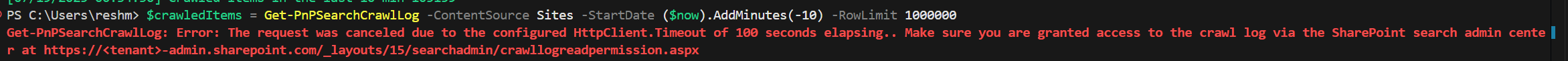 Crawl permission log error