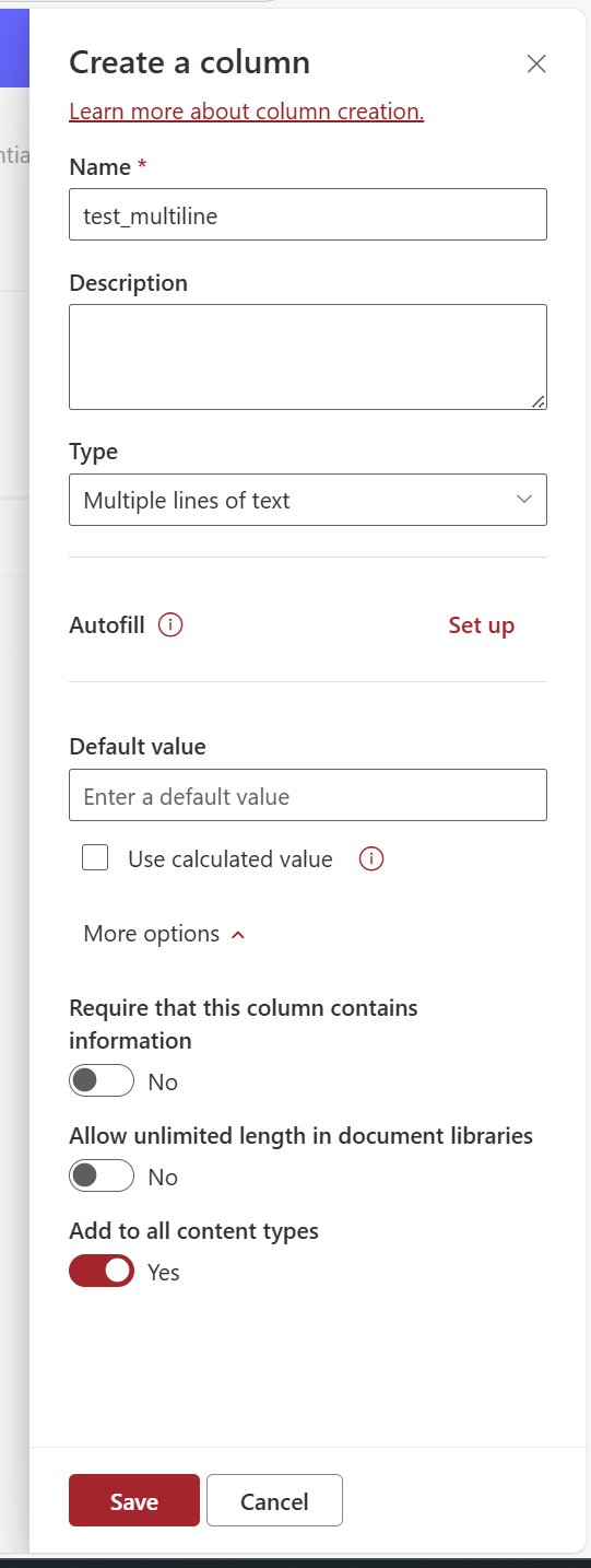 Library level settings for multi line text field