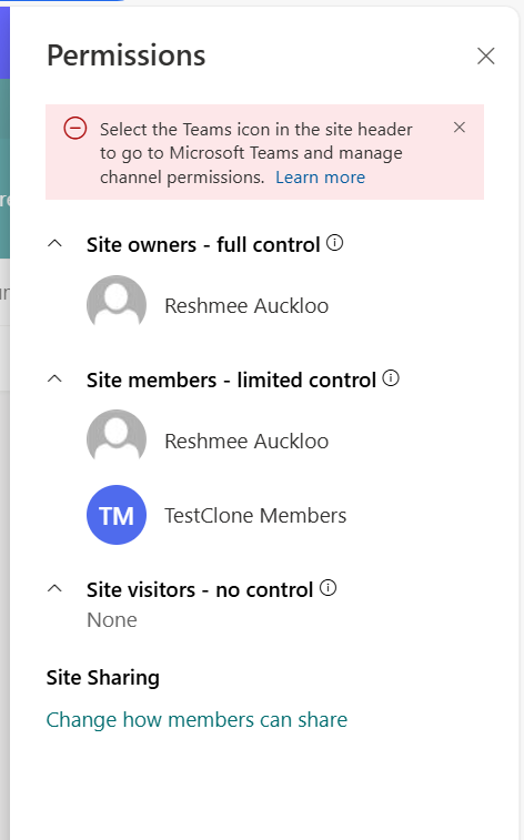 Permissions can&rsquo;t be managed at site level