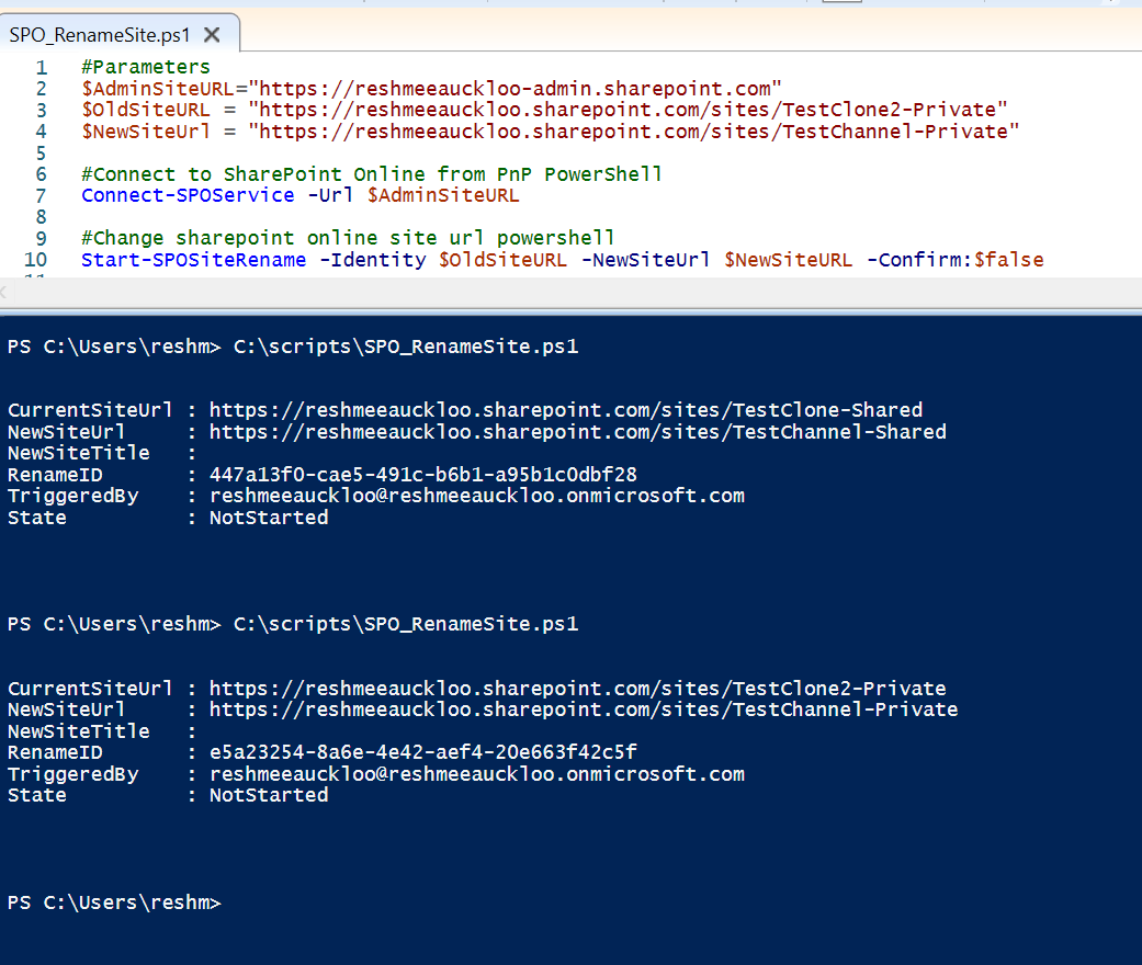 Site Rename PowerShell