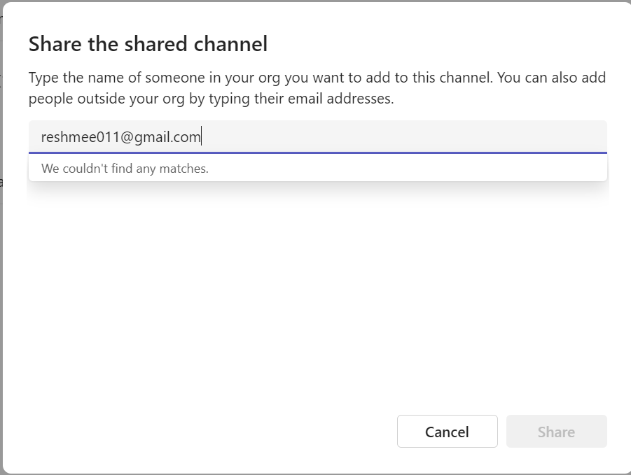 Unable to add Gmail account to shared channel