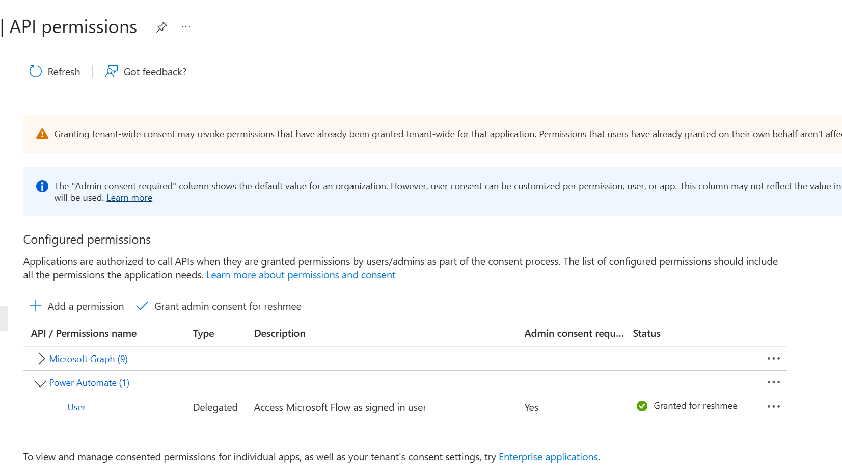 User Permission added to Entra ID