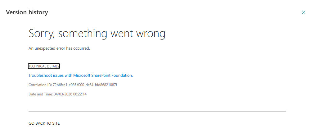 Deletion of minor versions failed