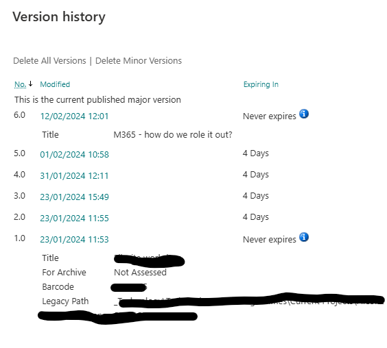 Versions not trimmed
