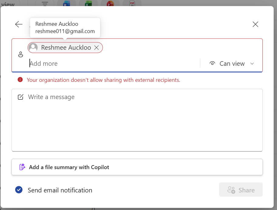Unable to share with external users