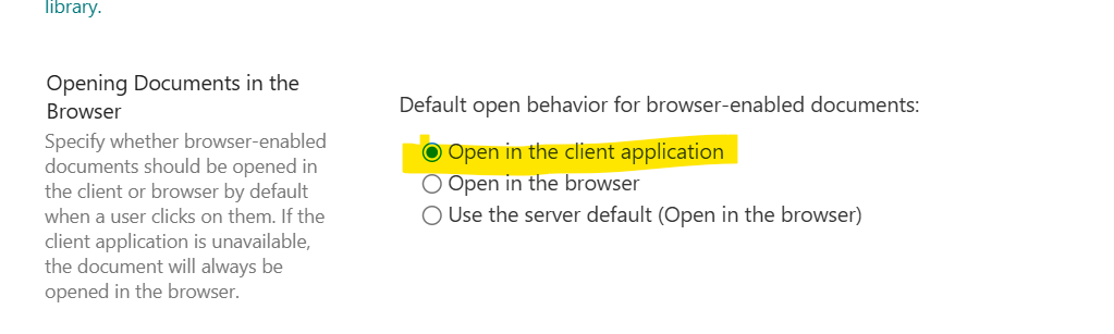 Open in Client Application Setting